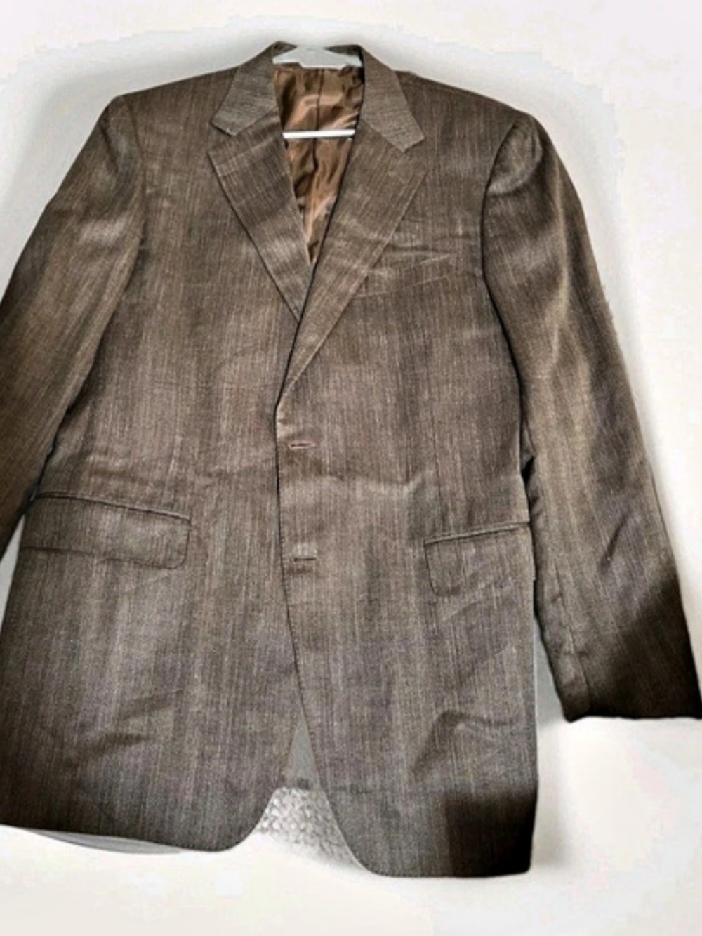 Canali L13290 Wide Herringbone Brown Suit Jacket 54L 43% Wool 32% Silk 25% Linen